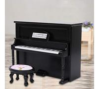 KIMISS 1:12 Scale Mini Upright Piano Model with Stool for Dollhouse - Elegant Simulation Furniture in Black (Black)