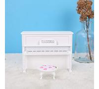 KIMISS 1:12 Scale Mini Upright Piano Model with Stool for Dollhouse - Elegant Simulation Furniture in Black (White)