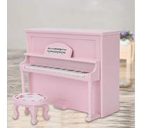 KIMISS 1:12 Scale Mini Upright Piano Model with Stool for Dollhouse - Elegant Simulation Furniture in Black (Pink)