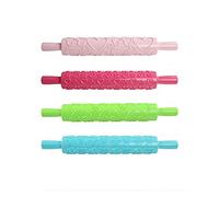 KIMISS 12 Styles Plastic Non-Stick Fondant Rolling Pin - Embossed Baking Tool for Cake Decorating, Sugar Paste, Marzipan & DIY Baking (Assorted Color7)