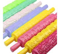 KIMISS 12 Styles Plastic Non-Stick Fondant Rolling Pin - Embossed Baking Tool for Cake Decorating, Sugar Paste, Marzipan & DIY Baking (Assorted Color)