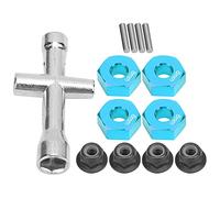 KIMISS 12mm Wheel Hex Hub Adapter Set with 6mm Thick Flange Lock Nuts and Cross Wrench for 1/10 RC Car - Aluminum Alloy Wheel Upgrade (Blue)