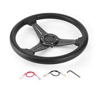 KIMISS 14in Racing Steering Wheel - Deep Dish, Aluminum Alloy & PU Leather, Universal Modified Wheel Adapter (Black)