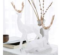 KIMISS 2pcs Golden Resin Deer Statue Sculpture - Modern Home Desktop Ornaments for Cabinet & Garden Decoration (Small White)