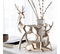 KIMISS 2pcs Golden Resin Deer Statue Sculpture - Modern Home Desktop Ornaments for Cabinet & Garden Decoration (Small 31x23cm)