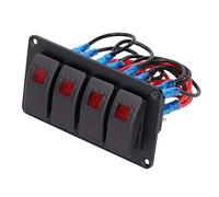 KIMISS 4 Gang Rocker Switch Panel with LED Backlight and Overheat Protection for 12V/24V Vehicle, Marine, Yacht, and Boat Use (B (red))