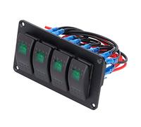 KIMISS 4 Gang Rocker Switch Panel with LED Backlight and Overheat Protection for 12V/24V Vehicle, Marine, Yacht, and Boat Use (D(green))