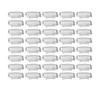 KIMISS 40pcs Wig Clamp/Holder Set - Stainless Steel 9 Teeth Snap Comb Clips for Hair Extensions - Secure Wig Attachment Accessories, 1.3in (Silver)