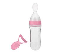 KIMISS 90ml Silicone Baby Toddler Feeding Bottle with Spoon - Safe, Squeeze Feeder for Fresh Food & Cereal, Anti-Choking Design, Easy to Clean (Pink)