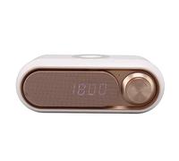 KIMISS Alarm Clock Radio with Wireless Charging & Speaker - LED Digital Alarm Clock, FM Radio, and Hands- Calling, 3 in 1 Design (White Spray Gold 10W)