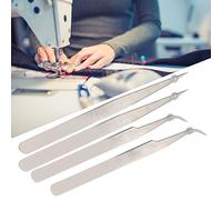 KIMISS Anti-Static Stainless Steel Tweezer Set - 4PCS Stainless Steel Tweezer Straight & Curved Anti Static Sewing Machine Accessories - Precision Set