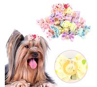 KIMISS Assorted Floral Dog Hair Accessories for Maltese & Yorkshire Terriers - 20 Pack Dot Bowknot Rubber Bands - Random Colors