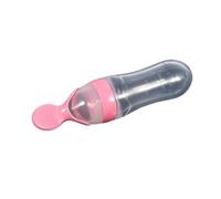 KIMISS Baby Feeding Silicone Cereal Bottle with Spoon, 90ml, BPA, Secure Ma L Food Grade Silicone Squeeze Feeder, Perfect For Baby Cereal And Semi Fluid Foods. Convenient (Pink)