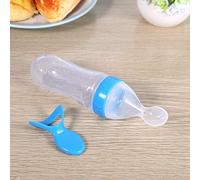 KIMISS Baby Feeding Silicone Cereal Bottle with Spoon, 90ml, BPA, Secure Ma L Food Grade Silicone Squeeze Feeder, Perfect for Baby Cereal and Semi Fluid Foods. Convenient (Blue)