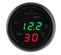 KIMISS Digital Voltage Temperature Monitor Tester,Car Truck 3in1 Dual LED Display Voltmeter Thermometer Cigarette Lighter USB Car for 12V-24V Cars SUV Truck(Green+red)