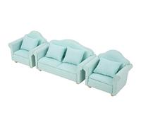 KIMISS Dollhouse Plaid Sofa Cushion Set, Mini 3Pcs 1:12 Doll House Set Accessory 1/12 Dolls House Furniture Dollhouse Sofa and Chairs Furniture for Decoration Room Toy (Matcha Green)