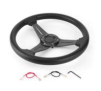 KIMISS Drifting Deep Dish Racing Steering Wheel, 350mm/14in Racing Car Steering Wheel Replacement Aluminum Alloy + PU Universal Modified Wheel Adapter(black)