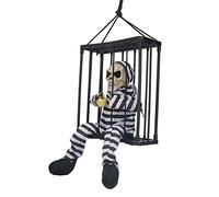 KIMISS Halloween Scary Skull Cage Prisoner with Glowing Eyes - Spooky Ghost Prop Screaming Get Me Out! - Battery Powered Haunted House Decoration (Hooded Ghost)