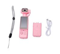 KIMISS Handheld POV Camera, 4K Video Recording 180 Degree Rotatable Lens 1.97 Inch Screen with 6 Hours Battery Life for Travel Outdoor Activities, Audio Video Device (Pink)