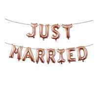 KIMISS Happily Ever After Just Married Banner Balloon for Wedding Engagement Party Decoration Love Laughter (Rose Gold)