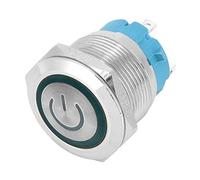 KIMISS High Performance 2Pcs 22mm Metal Push Button Switch Flat Head Momentary 4 Pin with Power Light Sign IP65 12-24VDC High Compatibility (Green)