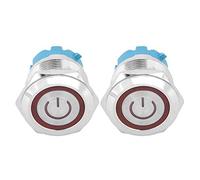KIMISS High Performance 2Pcs 22mm Metal Push Button Switch Flat Head Momentary 4 Pin with Power Light Sign IP65 12-24VDC High Compatibility (Red)