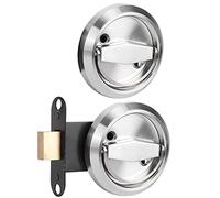 KIMISS Home Bathroom Double-Sided Lock 304 Stainless Steel Door Accessories with Handle - Pocket Door Lock in Silver (Silver (with Lock))
