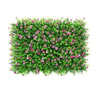 KIMISS Lifelike Artificial Grass Mat Hedge Fence for Garden, Backyard & Home Decor - Maintenance- Privacy Screen, Easy to Install Green Wall Panels (Orange red Belt Flower)