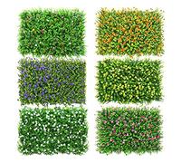 KIMISS Lifelike Artificial Grass Mat Hedge Fence for Garden, Backyard & Home Decor - Maintenance- Privacy Screen, Easy to Install Green Wall Panels (Purple Belt Flower Eucaly)