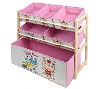 KIMISS Lovely Pink Cartoon Storage Box - Three Layer Wooden Toy Storage Shelf with Six Boxes