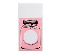 KIMISS Lovely Smile Party Candy Biscuit Cookies Gift Packaging Bag 100pcs/Pack - Cute Transparent Self Adhesive Party Supplies (7 * 10+3 Pink)