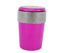KIMISS Mini Desktop Trash Can with Lid - Compact Wastebasket for Home, Car - Stylish Round Garbage Bin with Rhinestone Accents (Violet)