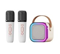 KIMISS Mini Karaoke Mac with Wireless Phone, Light Effects & Bluetooth Connectivity - Portable Karaoke Speaker for Home Parties and Outdoor Activities (White with 2 Microphone)