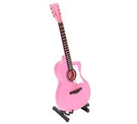KIMISS Miniature Pink Guitar Model - 18cm Beech Wood Musical Instrument for Dolls Houses & Play - Ideal for Music Inspiration & Family Fun