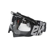 KIMISS Motorcycle Goggles with Adjustable Strap - Windproof PC Sunglasses for Off-Road Riding, Hiking, and Outdoor Activities (Black Frame Transparent Lens Gray Word)