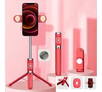 KIMISS Phone Tripod with Double Foldable Fill Light and Remote for Selfie Live Broadcast 104cm (Red)