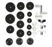 KIMISS Round Soft Grey, 23Pcs Felt Pad Cymbal Kit Non Slip with Base Stand Washer Replacement & Percussion Accessories Wing Nuts M Black (Black)