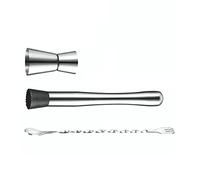 KIMISS Stainless Steel Crushed Popsicle Mixing Stick Set - Ice Hammer Cocktail Muddler with Stirring Spoon and Measuring Cup for Bartenders