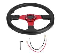 KIMISS Steering Wheel, 350mm/14in Racing Car Sport Steering Wheel Deep Dish 6 Bolts Universal Modified Accessory (Red)