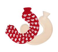 KIMISS U Shaped Hot Water Bag - 1L Water Injection Neck & Shoulder Hot Bottle with Soft Cover for Comfort During Travel (Red Background White Heart)