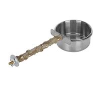 KIMISS Wood Bird Perch, Parrots Stainless Steel Feeding Cups with Clamp Holder Feeders Birds Water Food Bowl StandL Bowls Dish Feeder for Coc L Conure Budgies Parakeet & Watering (S)