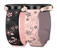 Kimiyaki 2 Pack Floral Engraved Bands for Samsung Galaxy Watch 7 6 5 4 FE 40mm 44mm/Active 2/Watch 3 41mm Women, 20mm Cute Two-Tone Soft Silicone Sport Strap