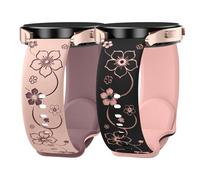 Kimiyaki 2 Pack Floral Engraved Bands for Samsung Galaxy Watch 7 6 5 4 FE 40mm 44mm/Active 2/Watch 3 41mm Women, 20mm Cute Two-Tone Soft Silicone Sport Strap