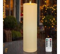 Kimjo 10 x 35 cm Flameless Large LED Outdoor Candles | IP65 Waterproof, Large, Timer Function, Remote Control, Flickering Flame, Battery Operated, Ivory White, Plastic