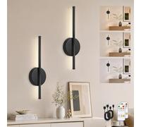 Kimjo 40cm Battery Operated Wall Lights, Modern Rechargeable Wall Lamps, Cordless Wall Sconce with Remote Control, Dimmable Wall Mounted Light Indoor with Timer Function for Bedroom, Hallway, 2 Packs