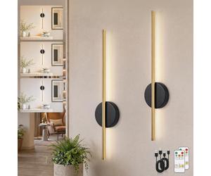 Kimjo 60 Cm Battery Operated Wall Lights, Rechargeable Lamps With Timer Function, Wireless Sconce Dimming Black And Gold Mounted