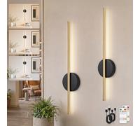 Kimjo 60cm Battery Operated Wall Lights, Rechargeable Wall Lamps with Timer Function, Wireless Wall Sconce with Dimming Function, Black and Gold Wall Mounted Lights with Remote Control, 2 Packs