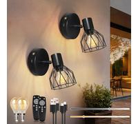 Kimjo USB Rechargeable Wall Lights Battery Operated Wall Sconce Lights, Wireless Wall Lights Indoor Set of 2, E14 Wall Lamps & Sconces with Remote, Dimmable Wall Mounted Light with Timer for Hallway