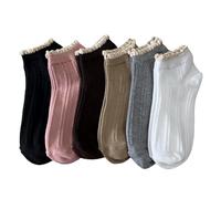 Kimkshine Women's Novelty Lace Ankle Socks Casual Cute Frilly Socks Soft Cotton Lettuce Ruffle Socks for Girls 5 Pairs, 08f, 5-9.5