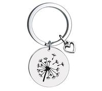 KIMLUD Novelty Keychain Accessories Silver Stainless Steel Keychain Dandelion Ornament Round Plate Lettering Pattern Gift Key Ring Pendant Gift E